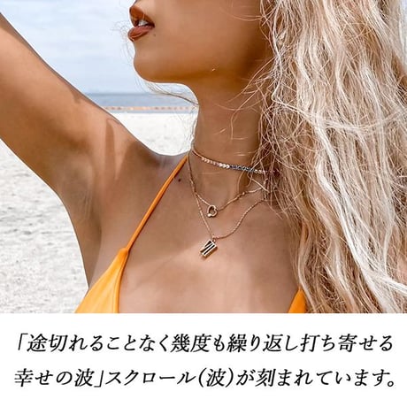 ハワイアンジュエリー ネックレス 金属アレルギー対応 オープンハート チェーン付属 キュービックジルコニア CZ スクロール 波 レディース ステンレス アクセサリー gns8230