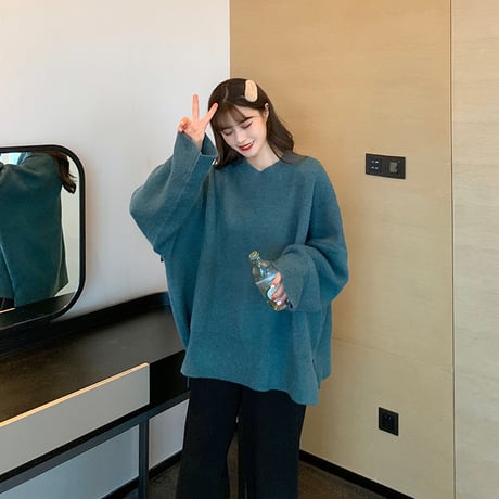 【選べる5カラー】セーター ボリューム袖 韓国ファッション レディース ニット ウール ラウンドネック シンプル ガーリー カジュアル (DTC-606691751341_02)