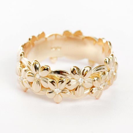 ハワイアンデザイン リング 指輪 花 プリメリア 石 レディース メンズ メッキ K14ゴールド 銅 アクセサリー DTC-a631247617841