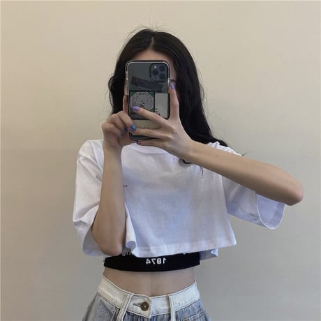 2点セット Tシャツ タンクトップ クロップド丈 レイヤード トップス 半袖 レトロ 韓国ファッション レディース 大人可愛い ガーリー Y2Kファッション DTC-a643576976192