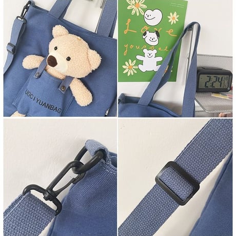 ぬいぐるみ付き トートバッグ 大容量 オールシーズン 帆布バッグ バッグ クマ ベアー キャンバストート カジュアル 韓国ファッション レディース DTC-643268837509