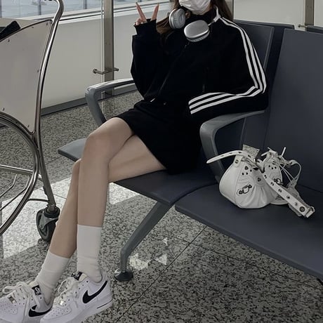セットアップ 上下セット サイドライン ジャケット ミニスカート 長袖 ゆったり ルーズ レトロ カジュアル 韓国ファッション レディース 大人可愛い ガーリー DTC-731462924006
