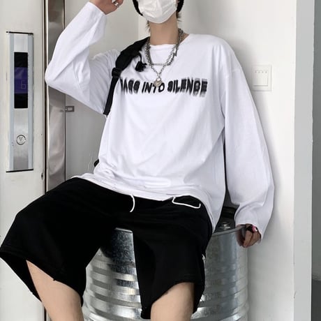 ユニセックス Tシャツ 長袖 ファントムレタープリント ラウンドネック オーバーサイズ トップス 大きめ カジュアル ストリートファッション DTC-650822796802