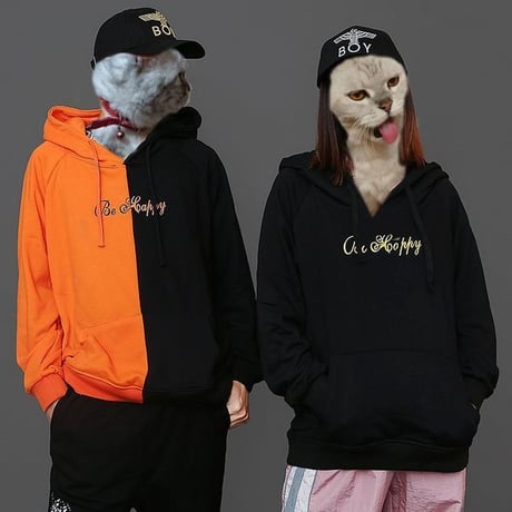 ユニセックス メンズ レディース パーカー セパレート スマイル バイカラー フード付き スウェット ストリート系 春 秋 冬 韓国ファッション (DCT-576710383674)