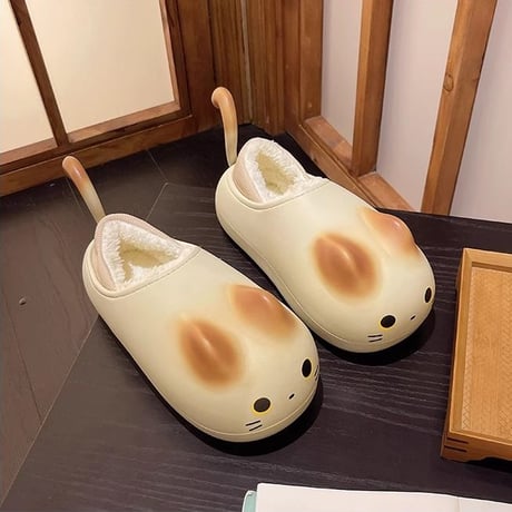 ネコ 尻尾付き スリッパ 23.0～25.0cm インナーボア 猫 ルームシューズ 防寒 EVA もこもこ 軽量 暖かい かわいい 韓国ファッション レディース DTC-740844337006
