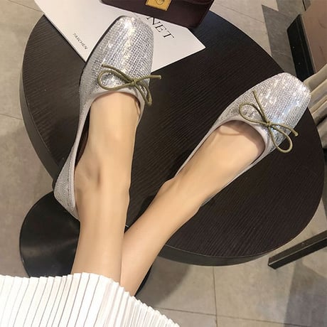 パンプス リボン キラキラ フラット スパンコール 韓国ファッション レディース フラットパンプス フラットシューズ ぺたんこ キュート 痛くない かわいい 歩きやすい 589189010792