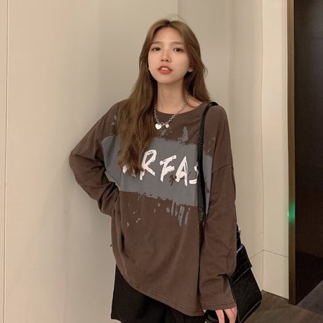 長袖 Tシャツ 前後で丈違い 両側スリット韓国ファッション レディース ロングTシャツ ロンt トップス ゆったり カットソー 大人可愛い ガーリー DTC-626527399174