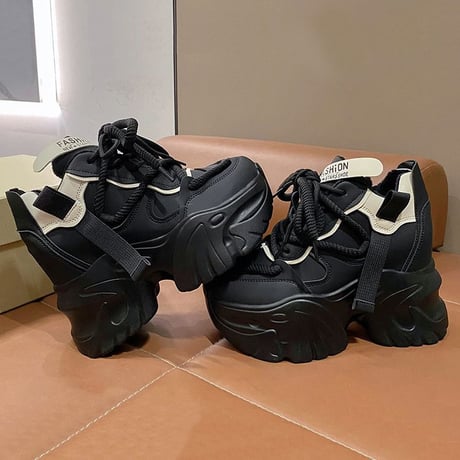 厚底 スニーカー ダッドスニーカー 22.0～24.5cm レースアップ ダッドシューズ 厚底スニーカー カジュアル 韓国ファッション レディース DTC-742606652067