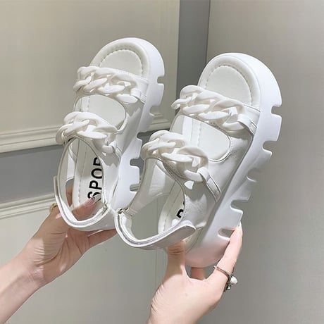 スポーツサンダル 22.5～25.0cm 厚底 チェーンモチーフ 韓国ファッション レディース スポサン マジックテープ 厚底サンダル カジュアル DTC-644611318028