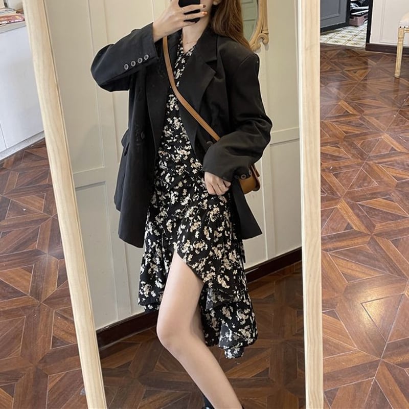 花柄 ワンピース 不規則デザイン 羽織 薄手 シフォン ハイ