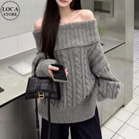 ニット ケーブル編み オフショルダー プルオーバー セーター オフショル トップス プルオーバー ゆったり 長袖 レトロ 大人可愛い ガーリー DTCA-984090023226