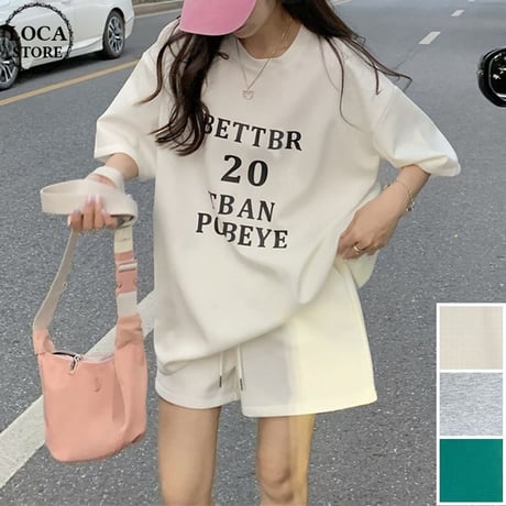 【3カラー】 セットアップ Tシャツ ショートパンツ 半袖 オーバーサイズ 上下セット レトロ 韓国ファッション レディース 大人可愛い ガーリー カジュアル DTC-678293085537