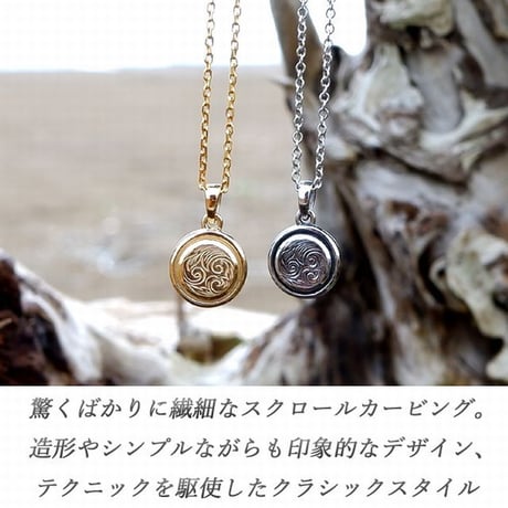 ハワイアンジュエリー ネックレス メンズ レディース 刻印可能商品 スクロール コイン 波 金属アレルギー対応 ハワジュ サージカル ステンレス PVD インスタ gps81208