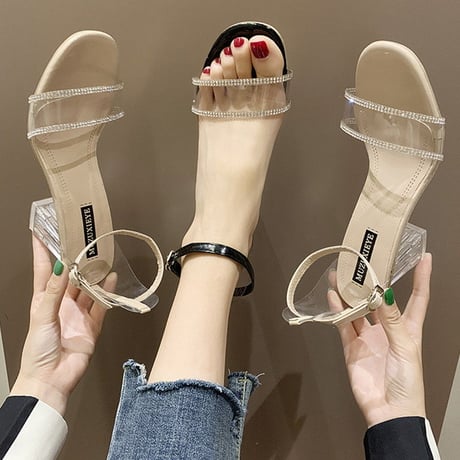 サンダル クリアヒール クリアストラップ ヒール7cm 韓国ファッション レディース サンダル クリア キュート 痛くない かわいい 靴 歩きやすい 59530339128