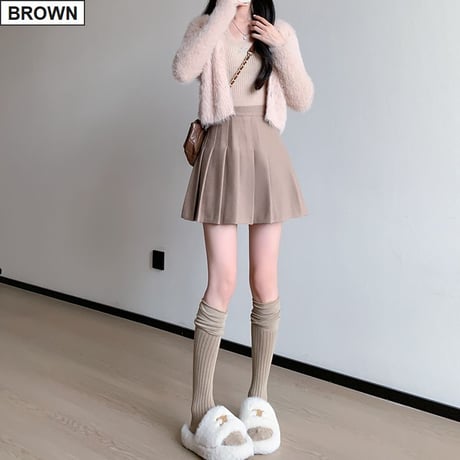 プリーツ ミニスカート インパン ウール調 プリーツスカート ハイウエスト Aライン インナーパンツ レトロ 韓国ファッション レディース 大人可愛い ガーリー DTCA-627324149092