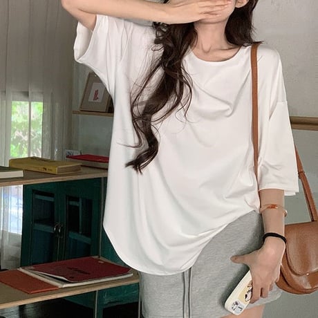 オープンバック Tシャツ 背中開き ドロップショルダー トップス ルーズ レトロ 韓国ファッション レディース 大人可愛い ガーリー DTC-801420565434