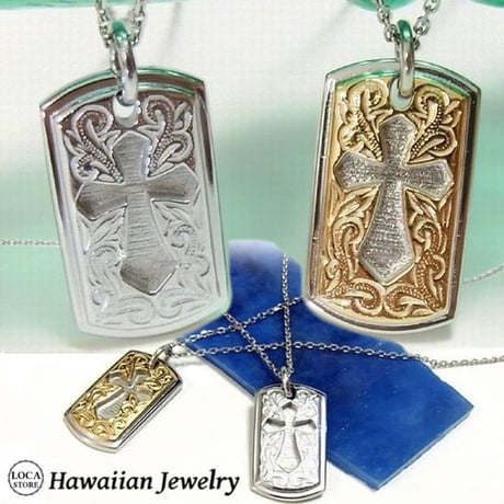 【ハワイアンジュエリー / HawaiianJewelry】 ペンダント クロス ネックレス プルメリア スクロール ホヌ (gps8826)