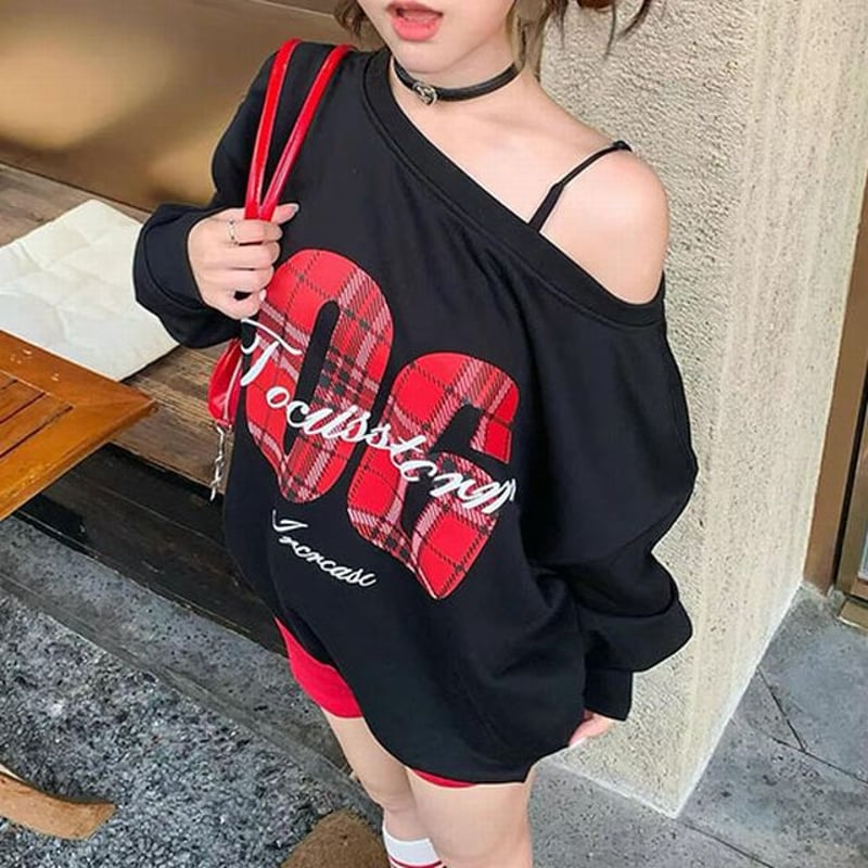 スウェット チェック柄ロゴ ナンバーロゴ プルオーバー トレーナー