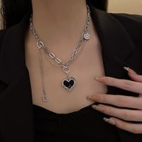 ハートネックレス 太チェーン ラインストーン 金属アレルギー対応 ハート ジルコン ネックレス アクセサリー チタンスチール 韓国アクセサリー 韓国ファッション DTC-672751439463