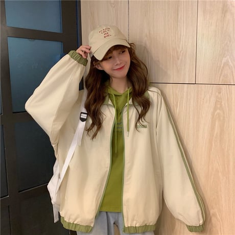 レディース ラインデザイン オーバーサイズ ジップアップブルゾン アフター ジャケット 春 秋 薄手 韓国 韓国ファッション (DTC-602387507401_011)