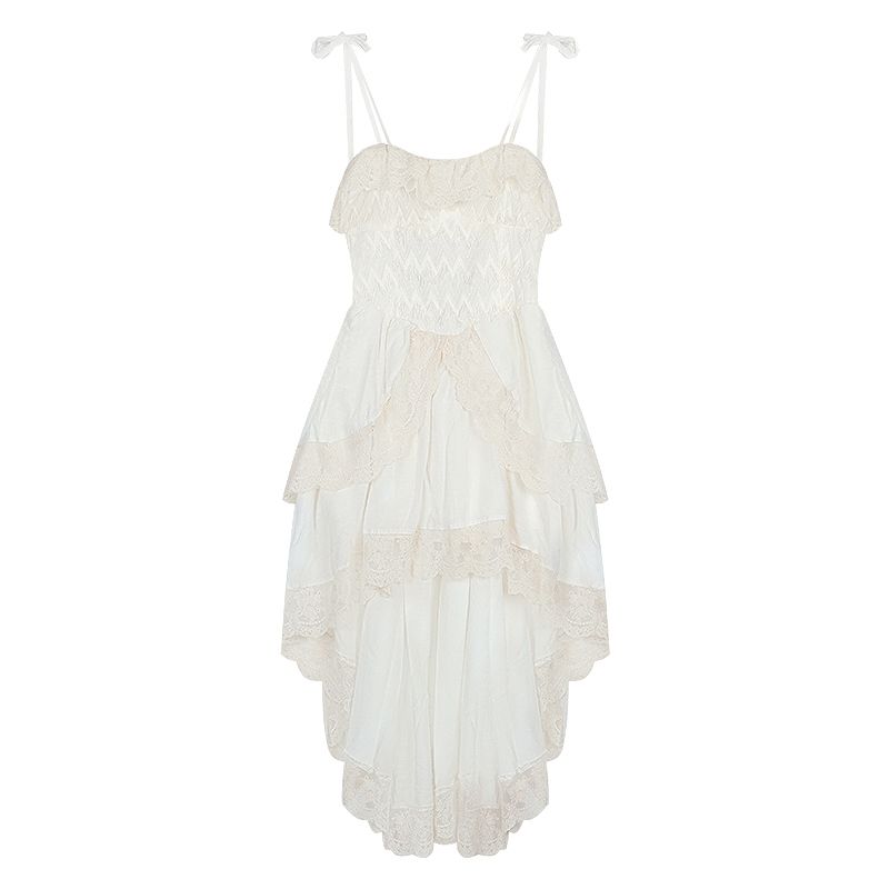 キャミワンピース アシンメトリー 不規則 レース フリル ノースリーブ