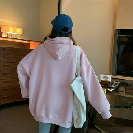パーカー プルオーバー レタープリント 裏起毛 プラスベルベット 長袖 オーバーサイズ ルーズ 韓国ファッション レディース カジュアル ストリートファッション DTC-655929131828