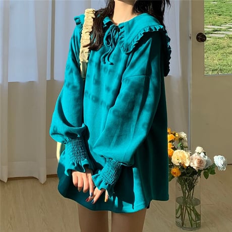 大きい襟 トップス トレーナー ブラウス 長袖 ルーズ レトロ 韓国ファッション レディース 大人可愛い ガーリー フェミニン DTC-654704055754