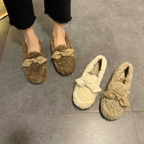 ファーシューズ ボアシューズ 22.5～25.0cm モカシン ファー フェイクファー 防寒 暖かい もこもこ 靴 かわいい 韓国ファッション レディース DTC-657432356022