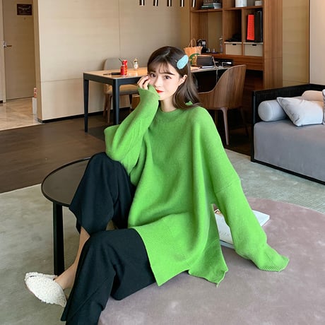 【選べる5カラー】セーター 袖ボリューム 韓国ファッション レディース ニット ウール ラウンドネック シンプル ガーリー カジュアル (DTC-606691751341_01)