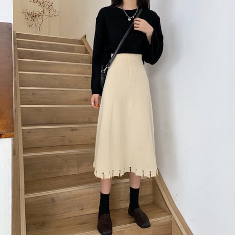 ニットスカート ミドル丈 Aライン ハイウエスト 韓国ファッション レディース スカート ニット 大人可愛い ガーリー DTC-631863287111