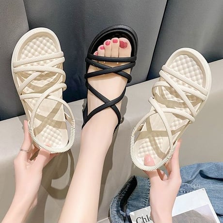 クロスストラップ サンダル 22.5～25.0cm プラットフォーム 厚底 ビーチサンダル フラット 美脚効果 トレンド かわいい 韓国ファッション レディース DTC-698080041418
