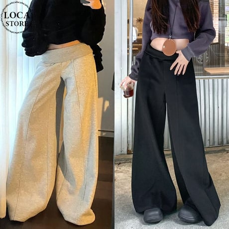スウェットパンツ センタープレス 裏起毛 ワイドパンツ ウエストゴム ボトムス イージーパンツ ゆったり レトロ カジュアル DTCA-829529200177