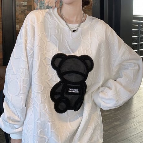 クマちゃん トレーナー ベアー オーバーサイズ 長袖 韓国ファッション レディース トップス ガーリー カジュアル ストリートファッション DTC-656631955825