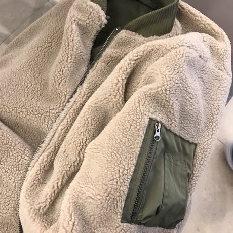 リバーシブル 2way ボアブルゾン MA-1 オーバーサイズ 韓国ファッション レディース アウター ブルゾン ドロップショルダー ストリート ボア 秋 冬 (DTC-600883761203)