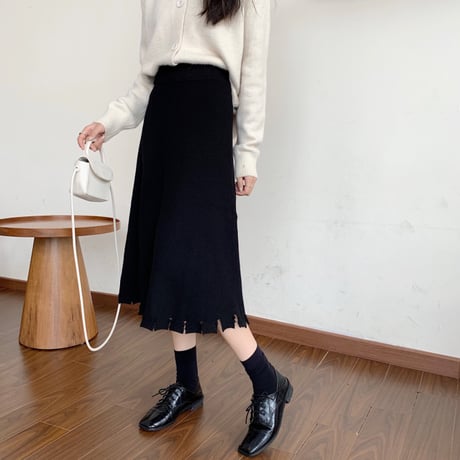 ニットスカート ミドル丈 Aライン ハイウエスト 韓国ファッション レディース スカート ニット 大人可愛い ガーリー DTC-631863287111