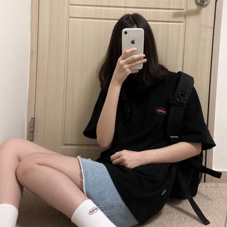 レディース Tシャツ ワンポイント ビックTシャツ プリント シンプル 大きいサイズ ホワイト ブラック 韓国ファッション (DTC-591605629184)