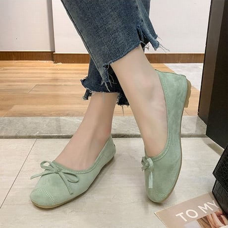 パンプス リボン フラットシューズ スエード ぺたんこ 韓国ファッション レディース シンプル フラットパンプス シューズ ラウンドトゥ キュート かわいい 598041301176