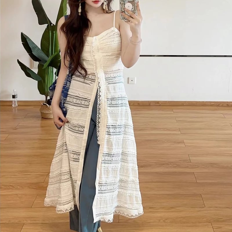 レース キャミソールワンピース キャミワンピース シアー フリル