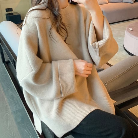 【選べる5カラー】セーター 袖ボリューム 韓国ファッション レディース ニット ウール ラウンドネック シンプル ガーリー カジュアル (DTC-606691751341_01)