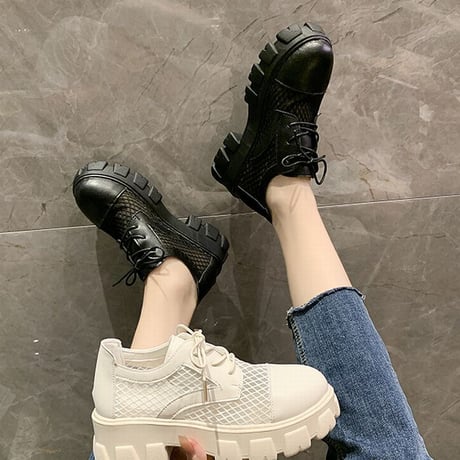 メッシュシューズ レースアップ 厚底 通気性 韓国ファッション レディース メッシュ ローファー 歩きやすい カジュアル 623881281667