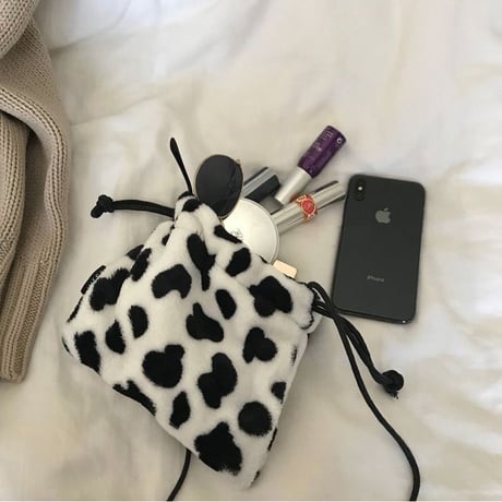 牛柄 ショルダーバッグ ミニバッグ 巾着 バッグ 韓国ファッション レトロ かわいい ガーリー 604070670969