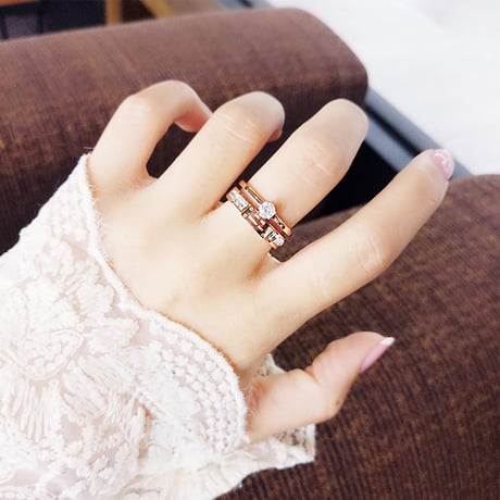 リング 指輪 金属アレルギー対応 2連リング CZ ローズゴールド アクセサリー シンプル チタンスチール316L DTC-571214294981
