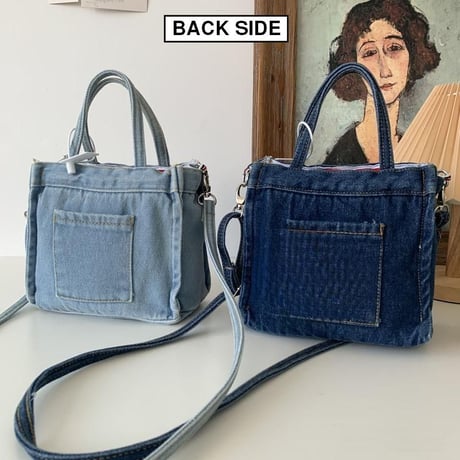デニムバッグ 2wayバッグ トートバッグ ショルダーバッグ ハンドバッグ ジッパー ミニバッグ 肩掛け 斜め掛け レトロ 韓国ファッション レディース DTC-656794349814