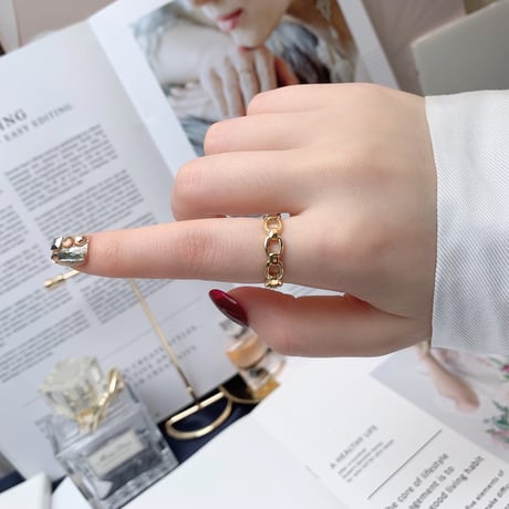 リング 指輪 チェーン 金属アレルギー対応 レディース イエローゴールド チタンスチール アクセサリー DTC-618552582578