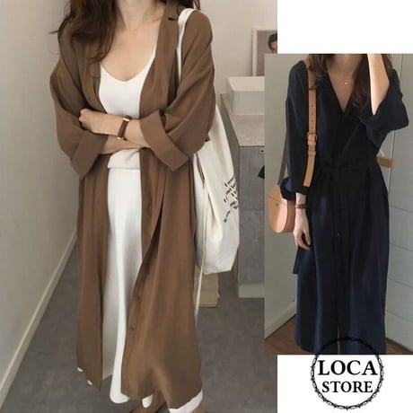2WAY シャツワンピース ロングシャツ コート 薄手 ワンピース ルーズ 七分袖 レトロ 韓国ファッション レディース 大人可愛い ガーリー DCT-576487405143