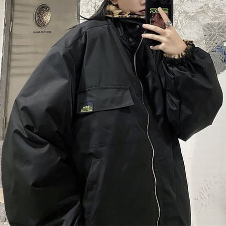 ユニセックス リバーシブル 2way ボアブルゾン ヒョウ柄 レオパード柄 アウター ブルゾン 両面 暖かい 防寒 もこもこ ゆったり レトロ カジュアル DTC-631775886664