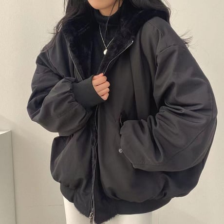 2WAY リバーシブル ブルゾン ジャケットボア フード付き ジップアップ アウター ゆったり ルーズ レトロ 大人可愛い ガーリー カジュアル DTCA-823823239959