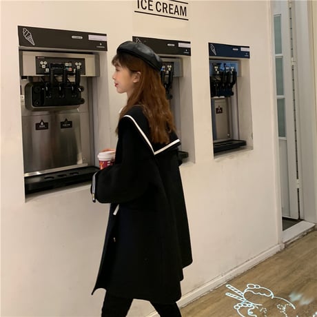 【アウター】 コート ウール ダブルブレスト ホワイト ブラック 長袖 韓国ファッション レディース ウーレンコート ルーズ ゆったり レトロ かわいい ガーリー 609785516275