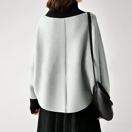 フェイクレイヤード ニット ハイネック トップス バットスリーブ ドレープ プルオーバー 体型カバー 重ね着風 ゆったり 長袖 レトロ 大人可愛い カジュアル DTCA-989917779618