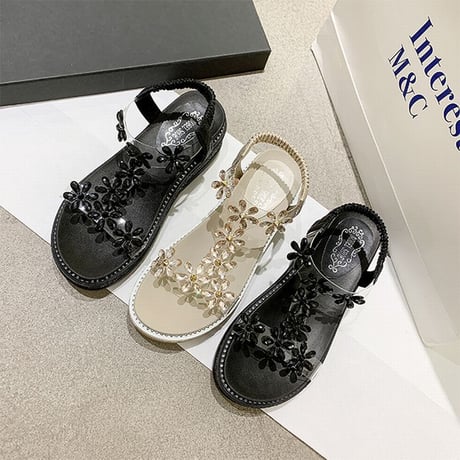 サンダル クリアベルト 花 ウェッジソール 韓国ファッション レディース 厚底サンダル ゴムバックストラップ ゴムバンド 痛くない かわいい 歩きやすい 622689042373